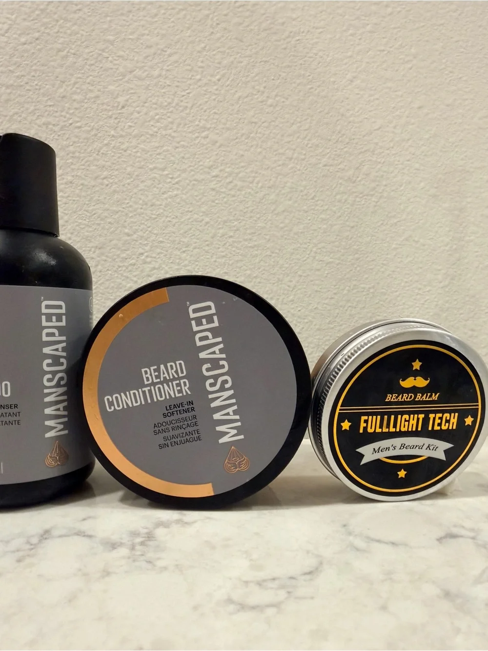 Manscaped and Fulllight Tech set of 6 Beard Shampoo, Conditioner, Balm, and Oil